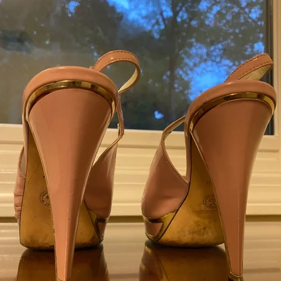 Bally Coral Pink Calf Patent Leather Slingback Stiletto platform size 7 - Picture 5 of 16